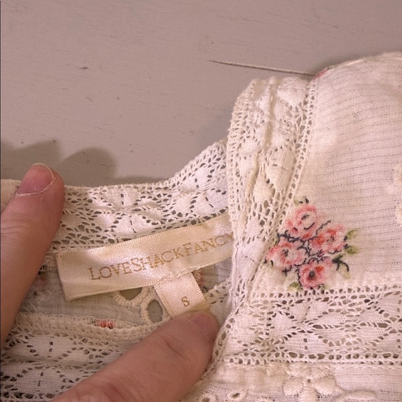 LoveShackFancy Tilda Lace Ruffle Blouse Small Ivory Floral Sheer Top - Picture 8 of 14